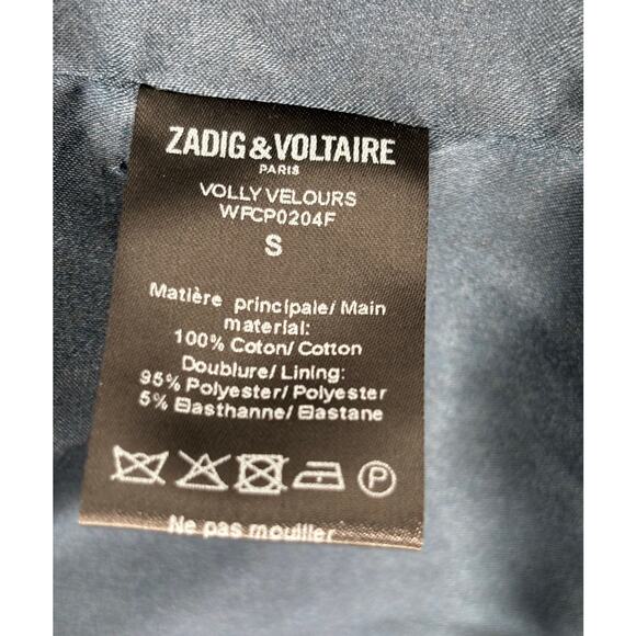 Zadig & Voltaire Paris Volly Velours Green Velvet Open Front Jacket Blazer Small - Picture 12 of 13